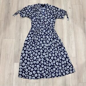 No. 6 x bird floral flowy short sleeve midi dress fit and flare blue size 2